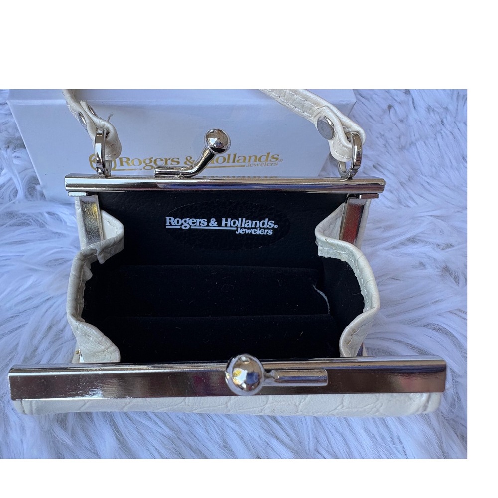 Cream Croc Embossed Mini Jewelry Travel Case Ring Box Purse